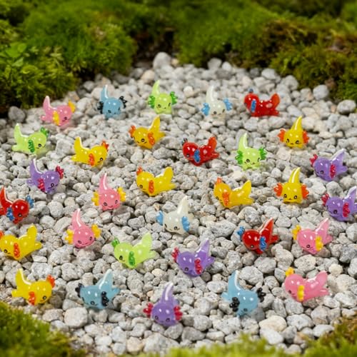 104 Pcs Mini Resin Axolotl Figurines – Glow in The Dark Colorful Axolotl Desk Pets for DIY Garden, Dollhouse, Aquarium and Micro Landscape Décor