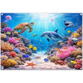 Fabric 7x5ft Under The Sea Photography Backdrop Ocean Underwater World Animals Tropical Fish Dolphin Turtle Mermaid Sunlight Background Kids Party Decorations Photo Props - size: 7'x5'