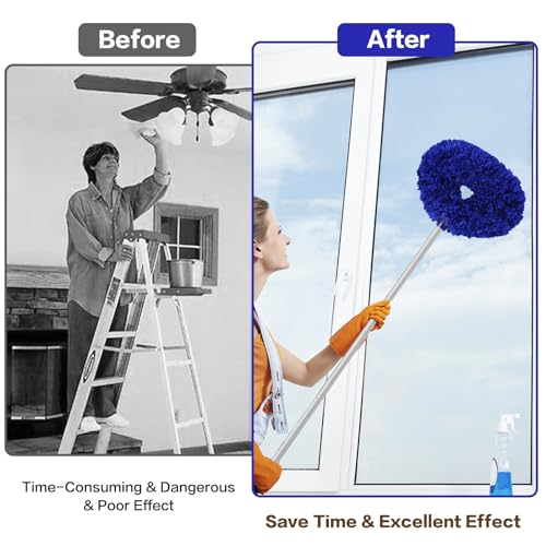 Ceiling Fan Cleaner Duster Reusable Microfiber Ceiling Fan Blade Cleaner Removable Duster with Extension Pole Adjusts 13 to 49.7 Inch for Cleaning Walls Furniture Door Window Top (Dark Blue) - color: Dark Blue