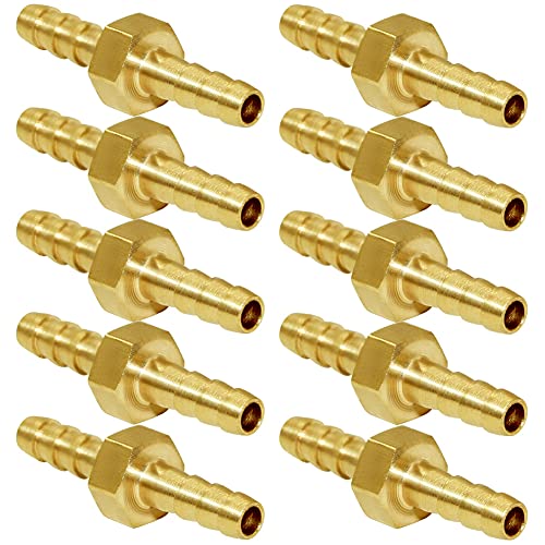 Joywayus 1/4" ID Hose Barb, Hex Union Brass Fitting Water/Fuel/Air (Pack of 10) - size: 0.25 Inch, style: 10PCS