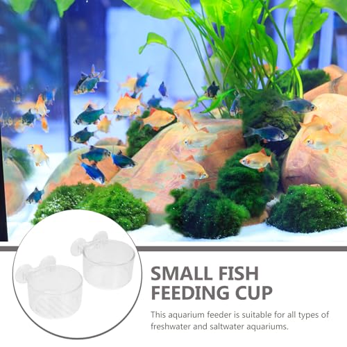 Luxshiny 2pcs Aquarium Fish Food Feeders with Red Feeding Cup and Aquatic Plant Cup Plastic Tank Wall Fish Feeding Dish for Blood Worms and Flake Food Supplies