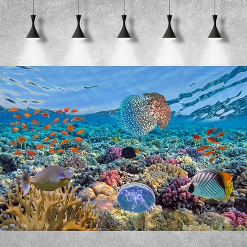 Under The Sea Aquarium Background Colorful Coral Reefs Marine Life Fish Tank Background Deep Blue Sea Tropical Fish Terrarium Background Seabed Aquascape Theme Aquarium Backdrop Vinyl 24x12in - color: Tropical Blue, size: 24(W)x12(H)in