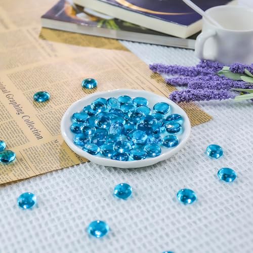 CYS EXCEL Light Blue Glass Gemstone Beads Vase Fillers (2 LBS) Flat Marble Beads Multiple Color Choices Aquarium Decor Rocks Floral Stones Decorative Mosaic Glass Gem Pebbles - color: Light Blue, size: 2 lb