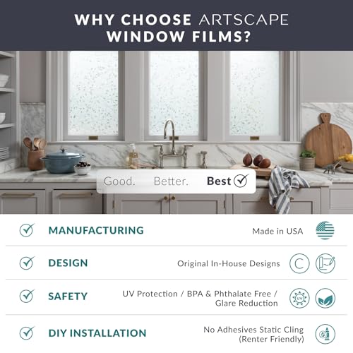 Skyline Window Privacy Film by Artscape - Textured Leaded Glass Design, Static Cling, Day and Night Privacy, UV Protection, Long-Lasting Vinyl, Made in USA - 36 x 72 Inch - color: Skyline