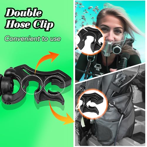 3 Pieces Scuba Hose Holder Clip, Double BCD Hose Diving Clips with Snap Hook Buckle for Scuba Diving Snorkeling Equipment Accessories - color: Black