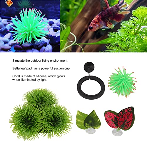 Betta Leaf Pad Set, Betta Resting Bed Kit with Suction Cup, Simulating Leaf Hammock for Aquarium, Includes Green and Feeding Ring for Shrimp Goldfish Guppy Molly