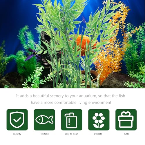 VOSAREA 2pcs Artificial Aquarium Plants Plastic Aquarium Bamboo Fish Tank Accessories Green Fish Tank Decorations for Aquarium Decor Plastic Plants (2.75X1.97X9.82in)