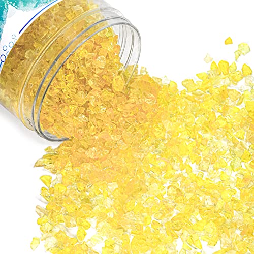 1.5 lb Yellow Crushed Glass for Resin Art and Crafts, 3-6mm Chunky Broken Glass Pieces, Solid Color Irregular Shards for Geode, Vase Filler, Aquarium Decor & DIY Crafts - color: Yellow