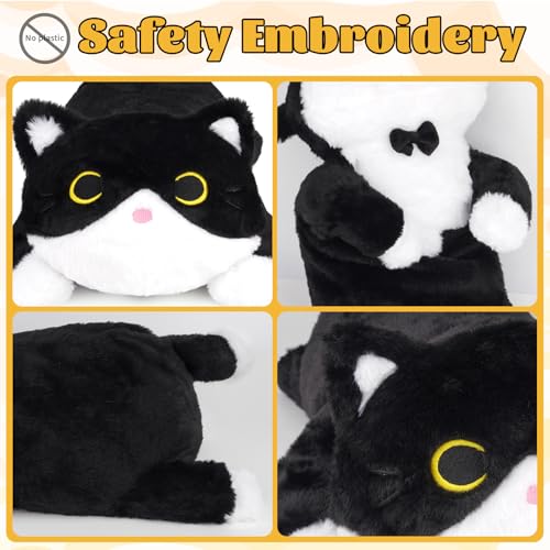 Weighted Cat Stuffed Animal,Cute Black and White Tuxedo Cat Plush Soft Weighted Plushies, Cuddleable Sensory Comfort Pillow for Kids Boys Girls Christmas Birthday Gift，17in 1.6lbs - color: Black and White, size: ['17 inches (45 cm)']