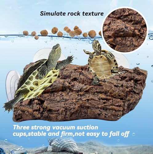 Turtle Basking Platform with Suction Cups Fish Tank Aquarium Tortoise Climbing Platform Float Resting Terrace for Frogs,fit Juvenile Turtles Crabs,Geckos,Snakes（Artificial Bark,Rock）(Brown) - color: 【brown】