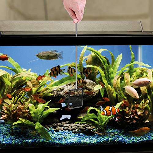 Mogoko Aquarium Fish Net, 10.8" x 16.3" Rectangular Fish Net with 5.5"-16.3" Extendable Telescopic Plastic Handle, Fine Mesh Nylon Fish Tank Accessory - size: 2.8 inch