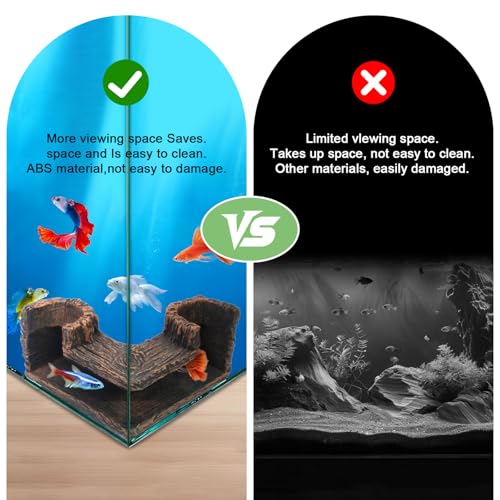 HUIKANGSHENG Aquarium Cave, Natural-Looking Wood-Like BPA-Free Corner Fish Tank Hideout, 5.1" x 2" x 2.7" Decor for Guppies, Neon Tetra, Corydoras Catfish and Betta