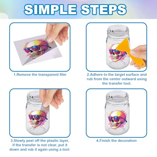 GLOBLELAND 18 Sheets 3.9x3.6inch Summer Skeleton Rub on Transfer Colorful Gothic Skull Vase Home Decals Summer Beach Cup Transfer Stickers for Halloween Furniture Vase Glass Art Crafts Decorations - style: Summer Skeleton