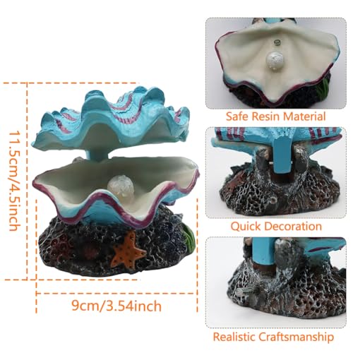 Abnaok Aquarium Shell Decoration, Tropical Clam Live-Action Ornament, for Fish Tank Aerating, Aquarium Oxygenated - Shell Pearl Air Stone Bubble Decoration - color: Blue