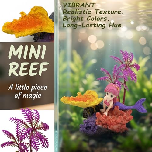 Aquarium Decor Fish Tank Decorations Resin Coral Ornament, Small Mermaid Aquarium Accessories Hideout for Betta Shrimp Goldfish, Artificial Reef Fish Tank Accessories Decorations - color: Mermaid Coral