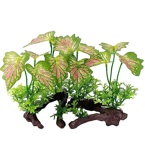 Aquarium Plant Fish Tank Decoration Small Plastic Artificial Plant Goldfish Fish Hide (Rainforest Leafs-Pink-Small-Set) - color: Rainforest Leafs-pink-small-set