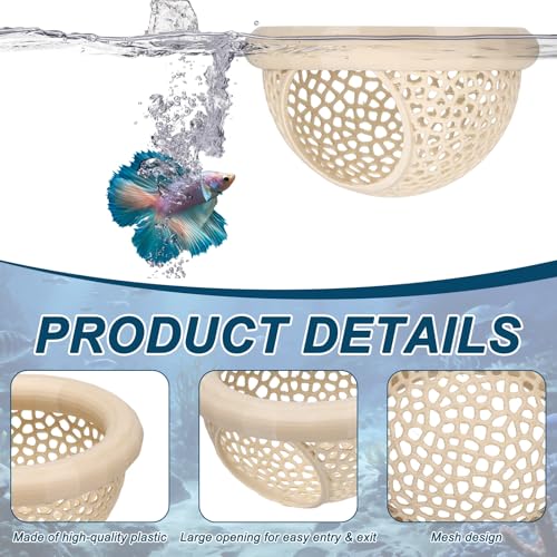 2Pcs Floating Betta Hammock Shrimp Shelter Betta Shrimp Feeder 3D Printed Fish Tank Accessories (S/L, Beige) for Small Aquarium Safe Rest - color: Beige