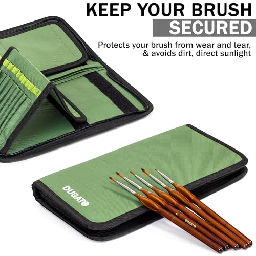 DUGATO Green Canvas Brush Organizer & Holder, 5.4x10.7 inches, 15 Slots, Pop-Up Flaps, Case for Brushes up to 9.3" Length - color: Green, size: Medium 5.4x10.7 inches