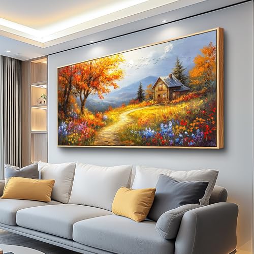 FUHAIHUA Large Wood Framed Wall Decor For Living Room Canvas Wall Art For Office Modern Wall Decorations For Bedroom Reddish Orange Tree Painting Farmhouse Pictures Artwork Room Home Decor 24x48 In - color: Reddish Orange Tree Wood Framed, size: 48"L x 24