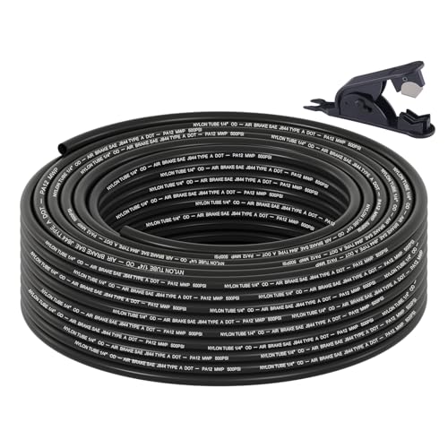 100FT 1/4 DOT Air Line SAE J844 PA12 Nylon Air Hose with Cutter 1/4” OD Pneumatic Tubing DOT Approved 1/4 Air Brake Hose for Air Suspension Kit Truck Trailer Brake System & Fluid Transfer 30.5m - size: 1/4" OD 100FT