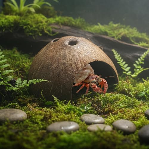 Hypeety Natural Coconut Reptile Habitat Hideout for Reptile, Lizard, Spider, Snake, Aquarium, Fish Hide Cave Hermit Crabs, Hamsters Natural Coco Hut Organic Non-Toxic Aquarium Decoration