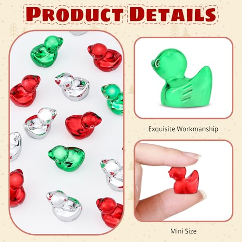 120Pcs Mini Duck Statue Golden Duck Figurines Micro Garden Landscape Dollhouse Cake Decoration Potted Plants DIY Craft Charms for Party Gift(Red Green Silver) - style: 120Pcs Ducks-Red Green Silver