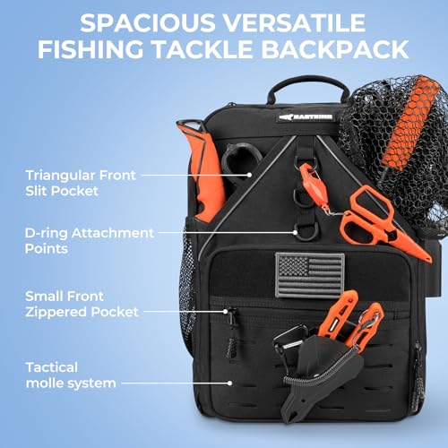 KastKing KarryAll Fishing Tackle Backpack with Rod Holder 4 Tackle Boxes,40/26L Tackle Bag Storage Fishing Gear and Equipment - color: D: Medium (26 L) - Black