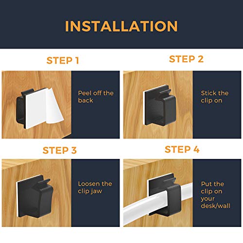 Cable Clips with Strong Self-Adhesive, XIAOXI R Shape Cable Management TV PC Wire Holder Sticky Tidy and Organizer Cord and Wires - 40 Pcs (Black) - color: Black