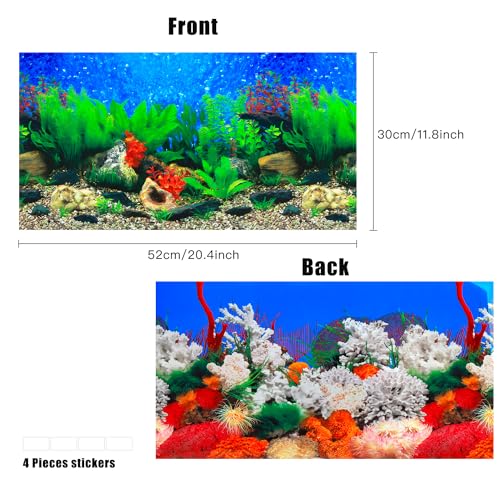 Lainrrew Aquarium Background Poster HD, Dual-Sided Water Plants & Fish Tank Landscape, 19.7"x11.8", Vivid Marine Life, Waterproof Scenery, Easy to Install, Durable Tank Decor (Type 2)