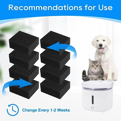 8 Packs Pre-Filter Sponges, Water Pump Filter for WF20/CF20 68oz/2L Cat Water Fountain Wireless Pump Sponges