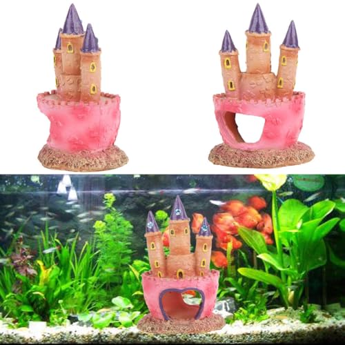 Fish Tank Decorations Pink Castle Aquarium Decorations Resin Fish Cave Hideouts Large Aquarium Decor,Vintage Castle Fish Tank Accessories for Betta Fish Freshwater and Saltwater Fishtanks