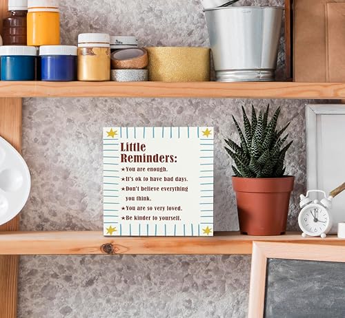 SRADMO Inspirational Wood Box Sign Desk Decor, Inspirational Desk Decor, Little Reminders Motivational Positive Theme Wooden Block Box Sign Decoration for Home Office Shelf Table - color: Blue, size: 5″×5″
