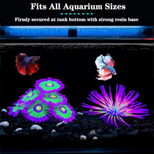 2pcs Silicone Glowing Effect Aquarium Fish Tank Decorations, Artificial Soft Anemone Coral Plants Ornaments for Aquarium Decor Landscape, Glow in Dark Fish Tank Accessories Decorations(Pink)
