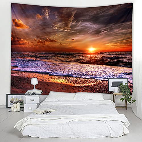 WODEJIA Beach Sunrise Orang Sea Print Fabric Tapestry Decorative Wall Art Tablecloth Bedspread Picnic Blanket Beach Throw Blanket for Bedroom Hall Dormitory Living Room Hanging 79 x 59 inches - color: Beach Sunrise Orang Sea, size: 79"L x 59"W