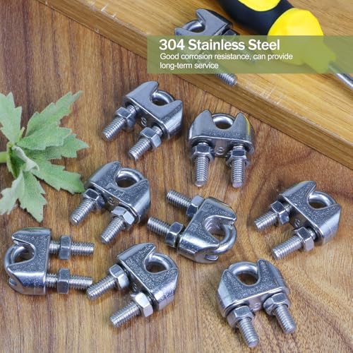 12pcs M8 Wire Rope Clamp, 5/16 inch Cable Clamps Stainless Steel Wire Rope Clips - size: M8