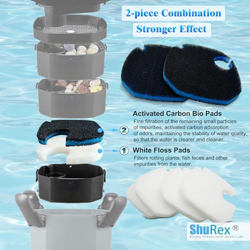 Large Cotton White Floss Pads and Activated Carbon Sponge Bio Filter Pads Refill Kit for AMOSIJOY Aquarium Canister Filter, Compatible with 396/528/660GPH Canister Filter (Large for 396/528/660GPH) - size: Large for 396/528/660GPH