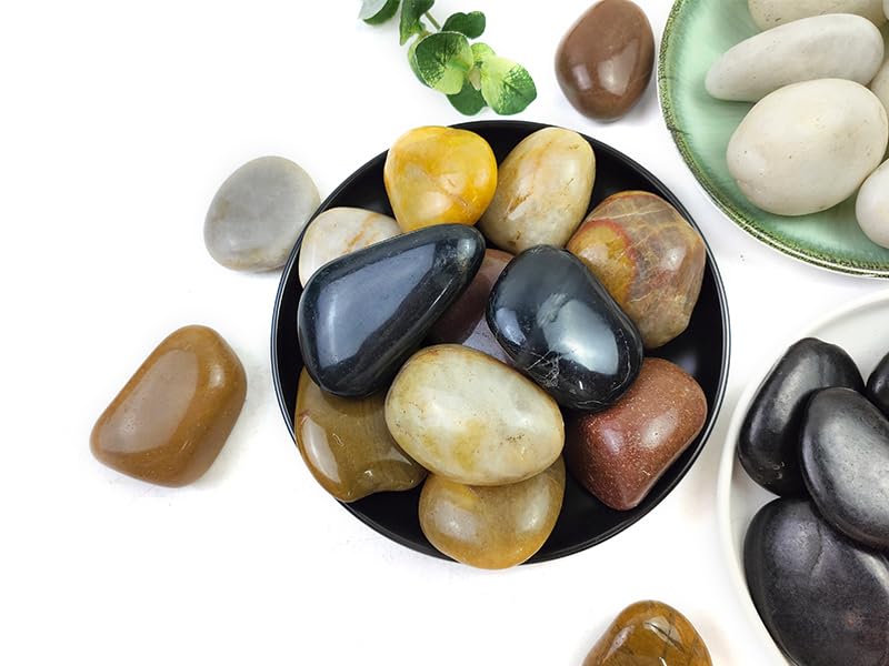 5LB Mixed Color River Rocks - 2-3 inch High Polished Decorative Pebbles, Stones for Landscaping,Natural River Rocks for Outdoor Décor, Plants,Vase Filler,Fish Tank - size: 5LB, style: Mixed Color