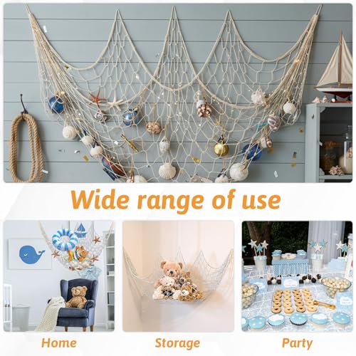 12 Pcs Natural Fish Net Decorations, 80 x 40 Inch Ocean Themed Fishing Net Natural Cotton Decorative Wall Hanging Fishing Nets for Sea Party, Beach Party, Hawaiian, Nautical, Picture (Beige) - size: 12 Pcs
