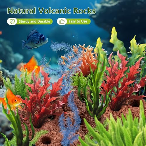 Lava Rock Aquarium, 6Pcs Aquarium Rocks Large for Fish Turtle Tank Plants, Decorations for Aquascaping, Fish Tank Ornaments, Terrarium
