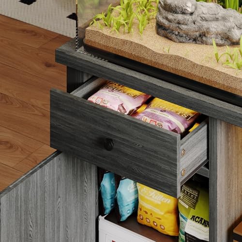 4ever2buy 55-75 Gallon Fish Tank Stand with Power Outlets, LED Light, Heavy Duty Aquarium Stand with Cabinet for Fish Tank Accessories Storage, for Turtle Tank, Reptile Terrarium, 1100LBS, Gray - color: Gray