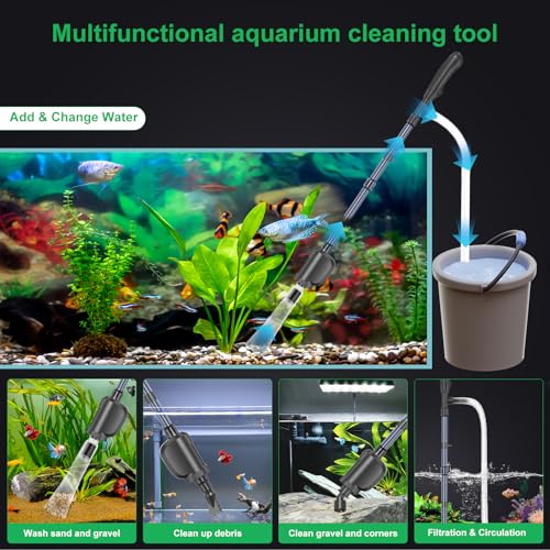 Electric Aquarium Gravel Cleaner,Strong Flow, Multifunctional Water Changer & Filter, Adjustable Silent Motor, Telescopic Tube for Low Water Level & All Tanks（36W,580GPH