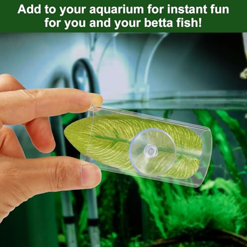 2pcs Betta Fish Tank Accessories, Acrylic Tube Tunnel Natural Habitat Leaf Pad Tank Decorations with Suction Cup for Aquarium Decorations