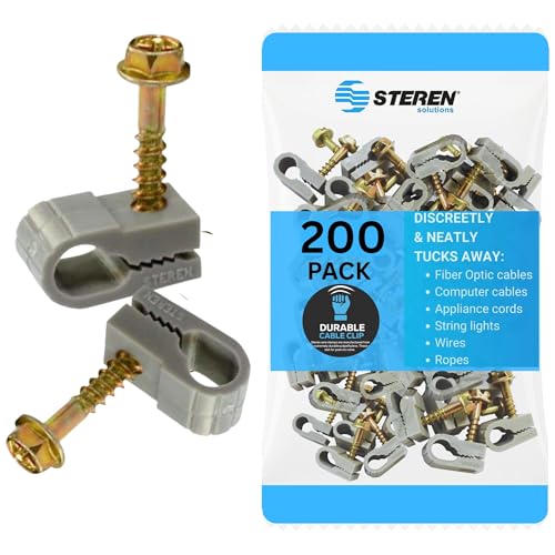 STEREN Coaxial Cable Clips - Cable Holder - Wire Clips - Siding Clips for Hanging - Cord Holder for Desk - Cable Clamps (Gray, 200 Count - Single Screw) - color: Gray, size: 200 Count - Single Cable