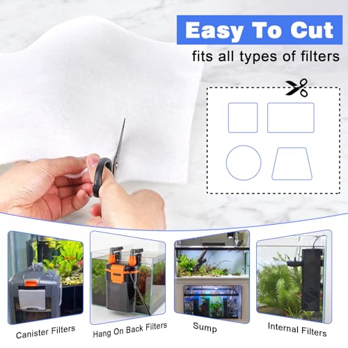 hygger 100 Micron Aquarium Filter Pad Extra Fine Filter Floss for Fish Tank Poly Filter Media Wool Water Polishing Felt 18"x 60" - size: 18"x60"