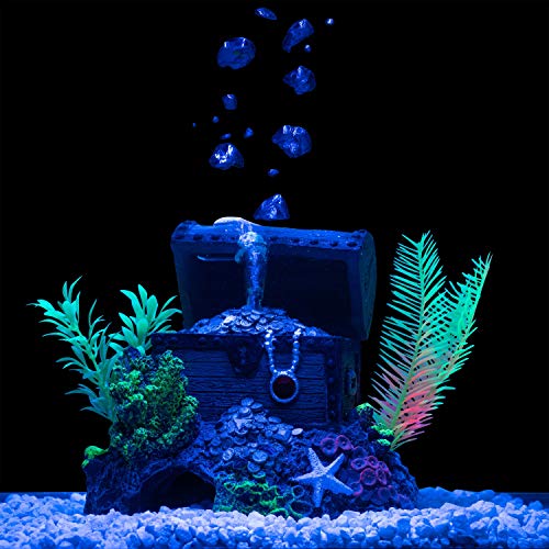 GLOFISH Aquarium Décor and Pump, Treasure Chest Air Pump Decoration for Fish Tanks, Multicolor