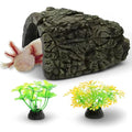 Axolotl Hides for Aquarium and Fake Water Plants Set, Axolotl Cave Aquarium Plastic Tree, Tortoise Turtle Hideout, Fish Tank Decor, Axolotls Tank Accessories, Turtle Tank Accessories (Plant Cave, L)