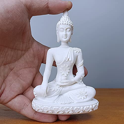 HYFAN Mini Sandstone Buddha Yoga Meditation Statue Harmonious Figurine Collectible Craft Feng Shui Sculpture Decor for Home Office Shelf Desktop (White 2 - color: White 2