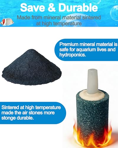 Air Stones for Aquariums 2 Inch 10 Pack Grey Air Stone Cylinder Aerator Bubble Diffuser with 2 Control Valve for Nano Air Pumps Fish Tanks and Small Buckets