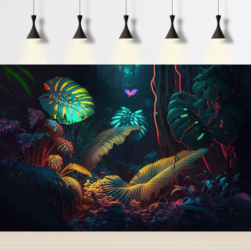 Jungle Leaves Aquarium Background Neon Colors Rainforest Plants Leaves Fish Tank Background Abstract Neon Colors On Leaf Reptile Tank Backgrounds Jungle Style Reptile Enclosure Backgrounds 24x12in - color: Golden_Green, size: 24(W)x12(H)inches/ 60(W)*30cm