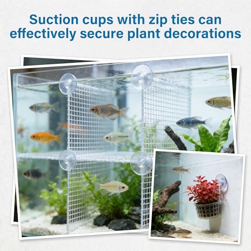 PAGOW 28pcs Clear Aquarium Suction Cups, Removable Window Sucker Cups Hooks with Adjustable Zip Ties, Multi-Purpose Cable Management Suction Pads Clips for Hanging String Lights Binding Moss Plants